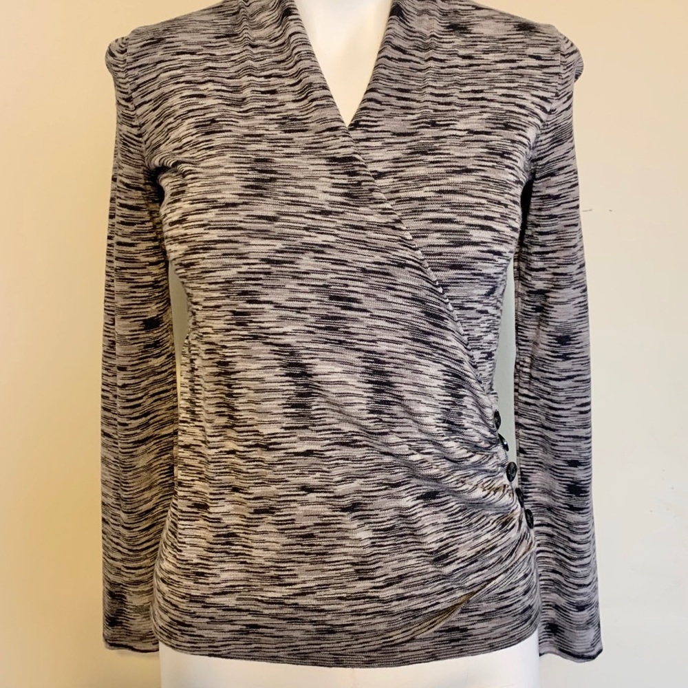 Apt 9 Black Grey Long Sleeve Button Wrap Top PXS